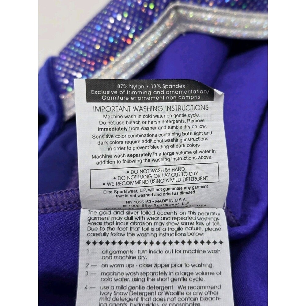 GK Elite VTG Royal Pixelated LS Velvet Sleeves Leotard Blue Violet AS Adult S - Picture 13 of 16